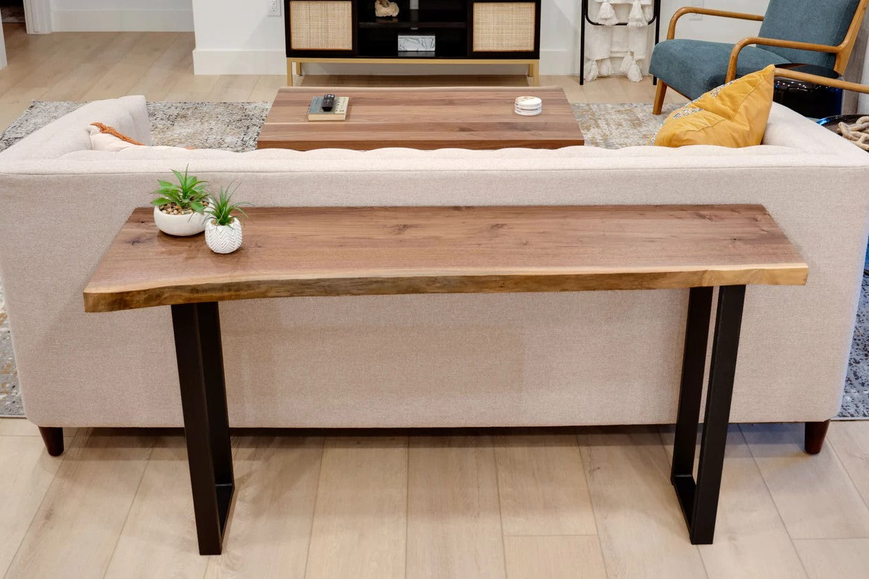 sofa table with stools