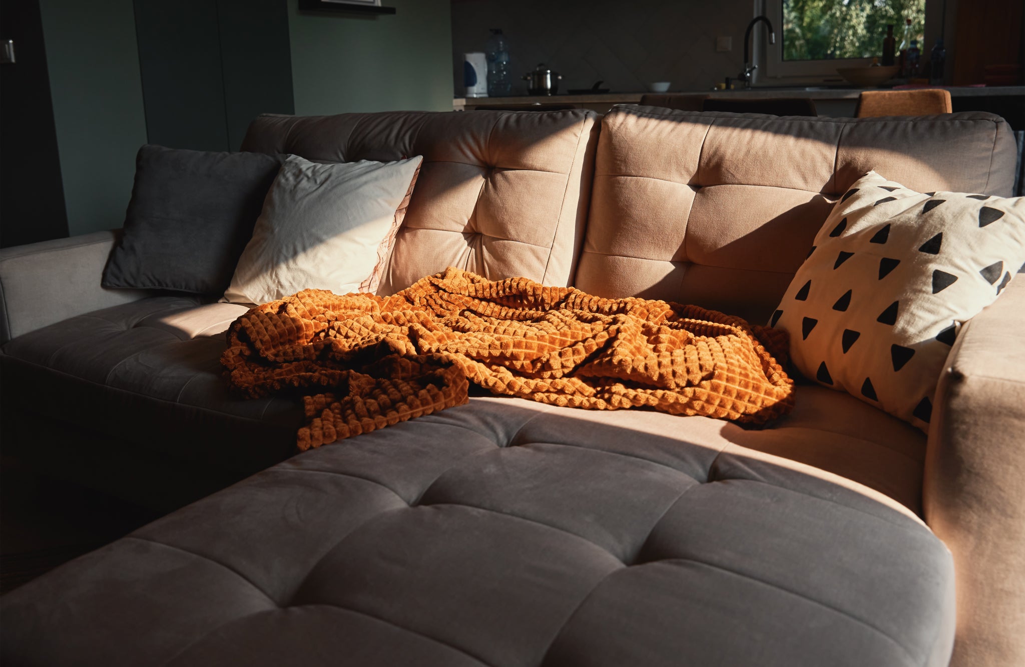 Interior of room with the most comfortable sectional sofa  