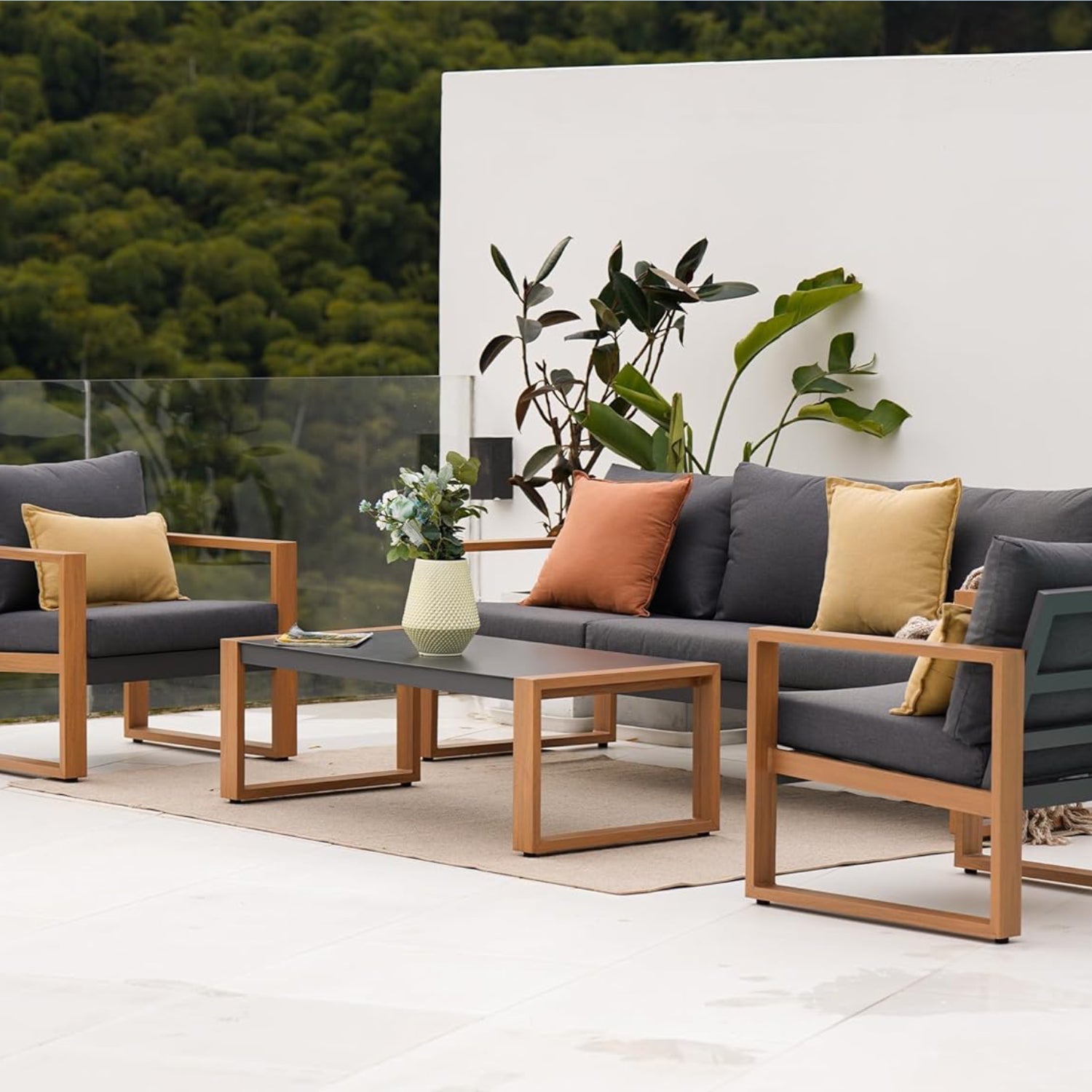 Patio Wood Grain Coating Sofa Set
