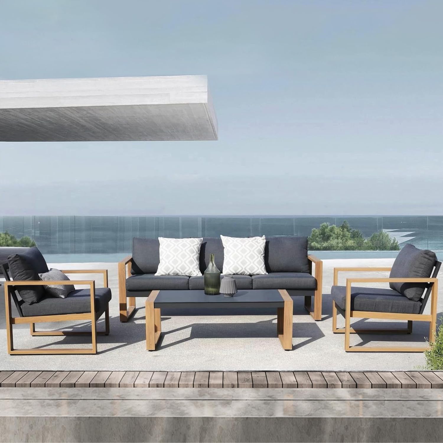 Patio Wood Grain Coating Sofa Set